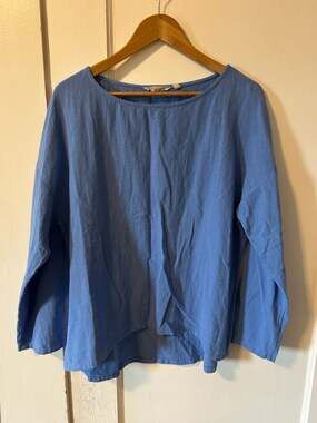 Soft Surroundings Blue Long Sleeve Textured Top Size M